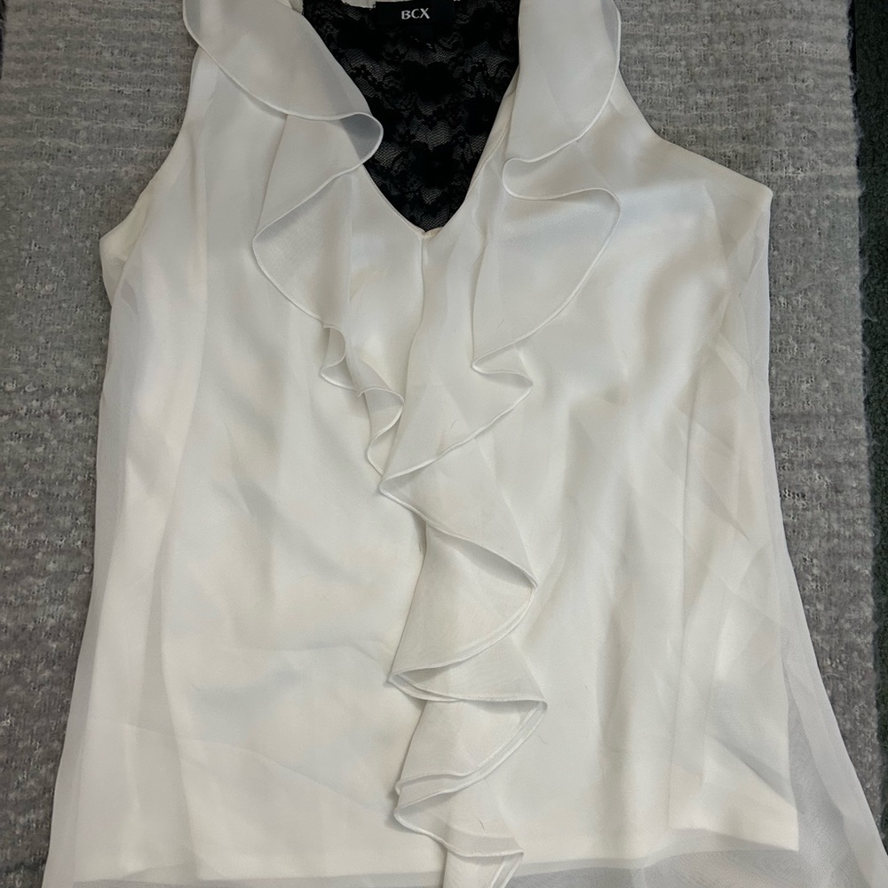 BCX Women's Elegant White Ruffle Blouse
